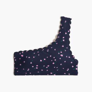 J Crew Antique Navy Lotus Floral Print One Strap Scalloped Bikini Top Medium